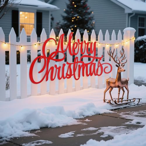 47 Inch Red Merry Christmas Metal Wall Decor - Outdoor Holiday Decoration