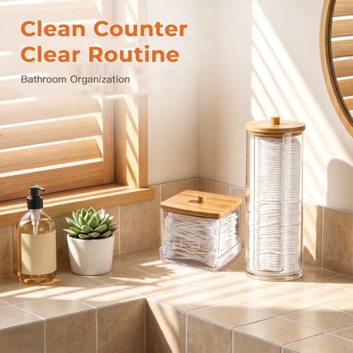 Cotton Pad Holder Set with Bamboo Lid - 2 Pcs Vanity Organizers 02B