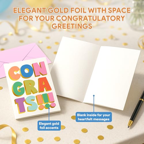 Decorably 24-Pack Congratulations Cards with Envelopes, Gold Foil 6x4in