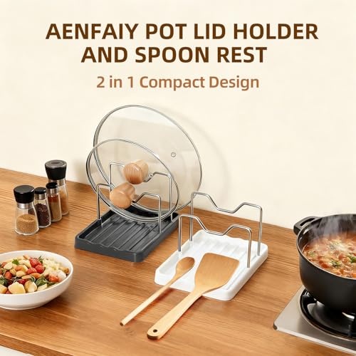 Aenfaiy 2-in-1 Pot Lid Holder and Spoon Rest - White, Kitchen Organizer