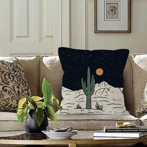 Night Cactus Western Pillow Cover 18x18 - Boho Southwestern Couch & Bedroom Decor