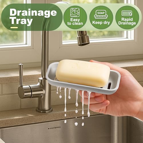 Leak-Proof Travel Soap Case with Drainage Tray - Gray Soap Holder