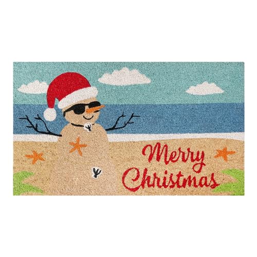 Coastal Christmas Coco Coir Door Mat with Non-Slip Backing - 18x30 Inches - Easy to Clean Welcome Mat - Holiday Outdoor Decor - Variation: Multi