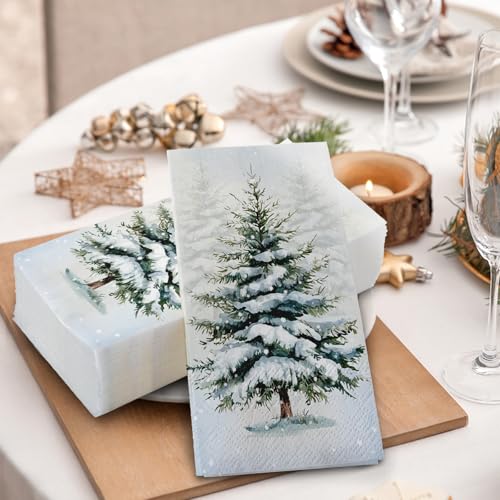Snowy Pine Tree Disposable Paper Napkins - 100 Pack Winter Themed Decor
