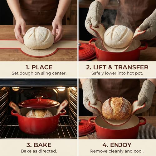 Innovihue Silicone Bread Sling for Round Dutch Ovens, 2-Pack Sourdough Mat