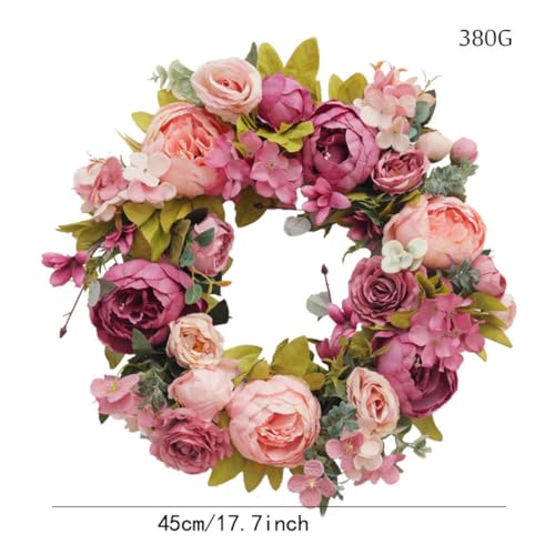 Artificial Peony Flower Wreath - Spring Peony Decoration for Front Door, Weddings, Parties - Style A