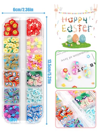 Kalolary 24 Grid Easter Nail Art Glitter Sequins 3D Cute Rabbits and Eggs