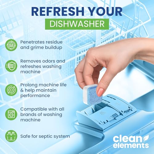Clean Elements Dishwasher Cleaner Tablets & Deodorizer Pack of 24 - Deep Cleaning & Descaling