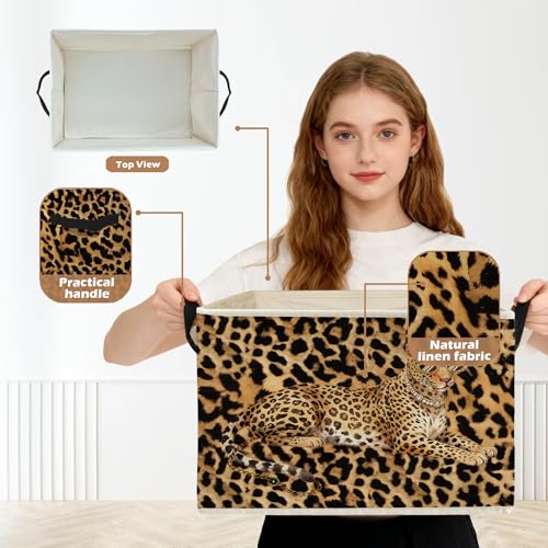 Trendy Leopard Print Collapsible Storage Bin for Clothes & Books