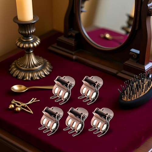 5PCS Mini Metal Hair Claw Clips for Women Bronze Side Bangs Styling Tool