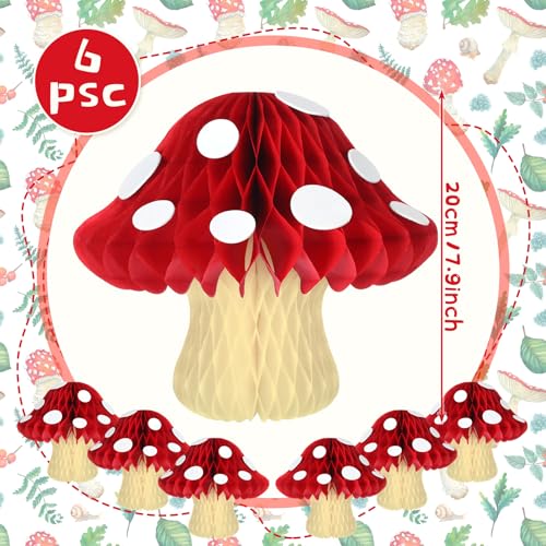6 Pcs Red Mushroom Honeycomb Centerpieces for Parties