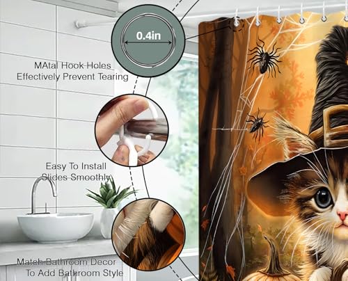 Halloween Cat Shower Curtain - 70x70 Inch Pumpkin Design