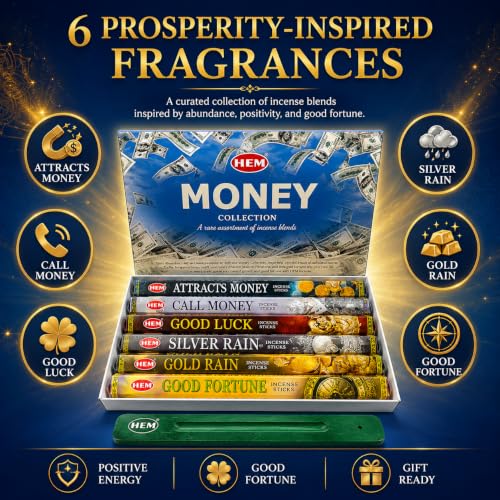 Assorted Money Incense Sticks Pack - 120 Sticks & Holder