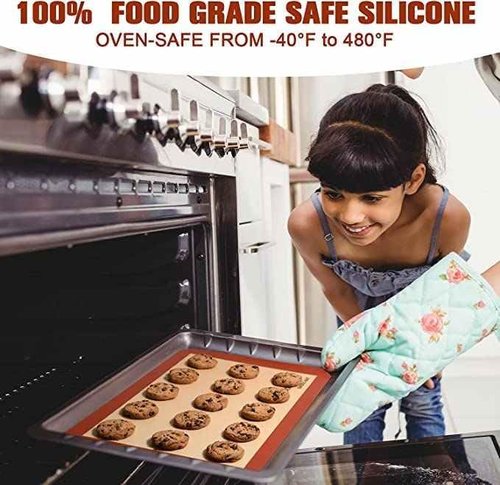 Good Dee's Silicone Baking Mats - Food Safe Non-Stick Baking Mats for Macaroons, Cookies & Pastry | 16.5” x 11.6” | Pack of 2 (Red & Beige)