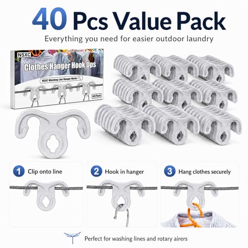 40 Pcs Windproof Clothesline Hanger Hooks - Strong Grip ABS Design