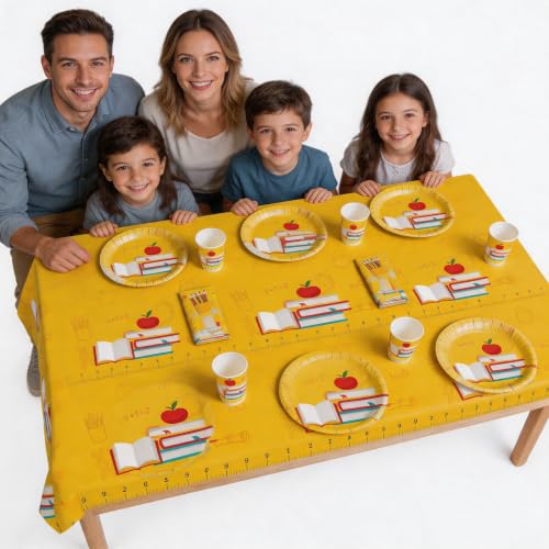 Yellow School-Themed Disposable Tablecloth for Classroom Events