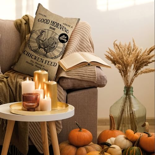 Farmhouse Chicken Feed Sack Lumbar Pillow Cover 12x20