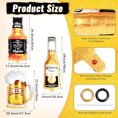12-Piece Beer & Whiskey Foil Balloon Set for Birthday Party Decorations
