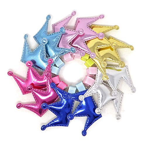 Honbay 12-Piece Glitter Crown Hair Clips Shiny PU Leather Hairpins for Girls