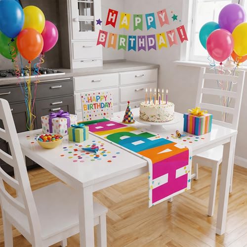 Happy Birthday Table Runner - 100% Polyester Decorations 73x13.8in