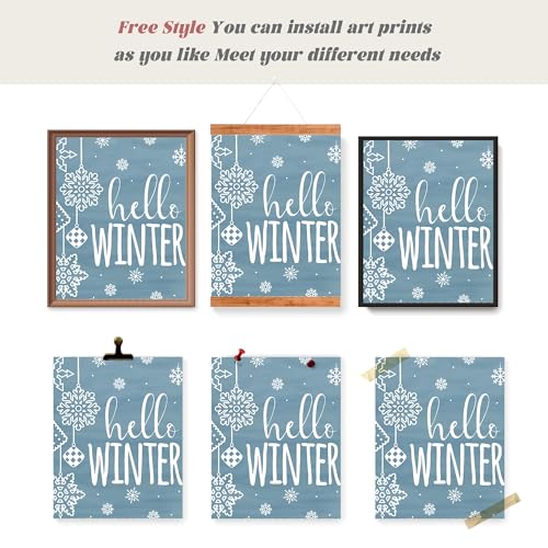 Christmas Winter Gingerbread Man Snowman Wall Decor Posters - Blue Variation, Set of 4, 8x10 Inch