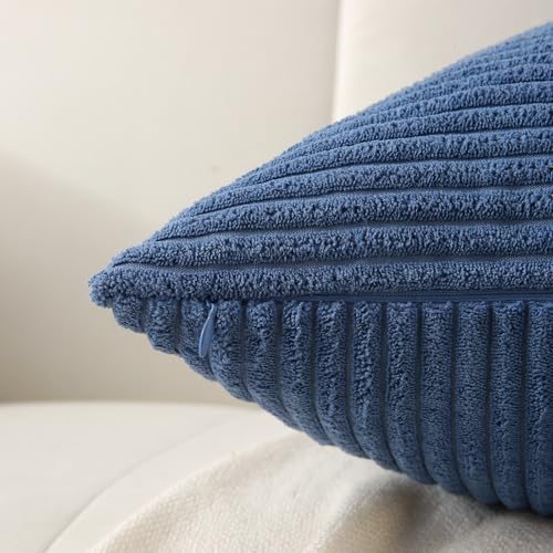 Yosodeko 14x24 Inch Blue Corduroy Lumbar Pillow Cover - Farmhouse Boho Decor