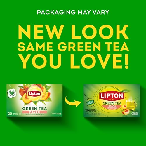 Lipton Peach Green Tea Bags - 20 Count, Unsweetened & Caffeinated