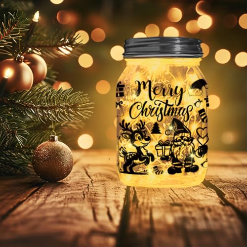 12 Pcs Christmas Silhouettes Jar Stickers - Snowman, Tree & Santa Decals