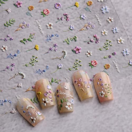 3D Embossed French Floral Nail Art Stickers Self-Adhesive Decals
