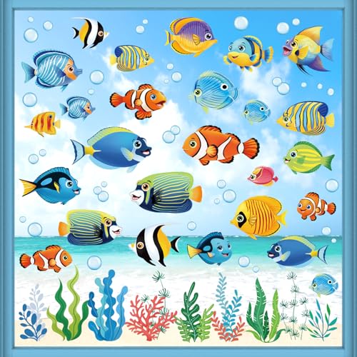 Decalmile Under The Sea Fish Window Clings - Reusable Decals