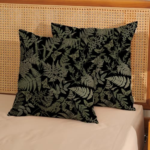 Sage Green Botanical Pillow Covers 18x18 - Set of 2