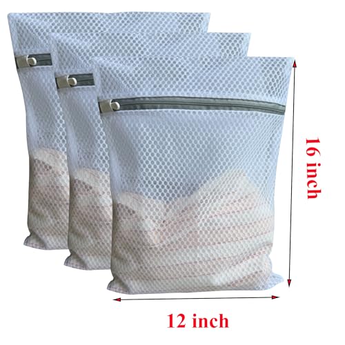 3Pcs Medium Mesh Laundry Bags for Delicates - Durable Zipper Wash Pouches (12 x 16 Inches)