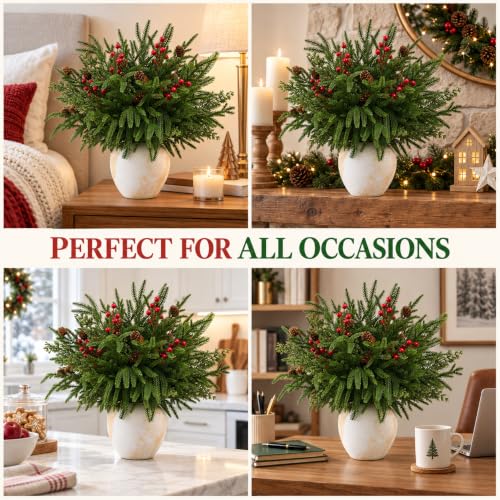 Christmas Norfolk Pine Stems - 16pcs Real Touch Holiday Decor for Vase & Wreaths (Variation: Christmas / 16 PCS)