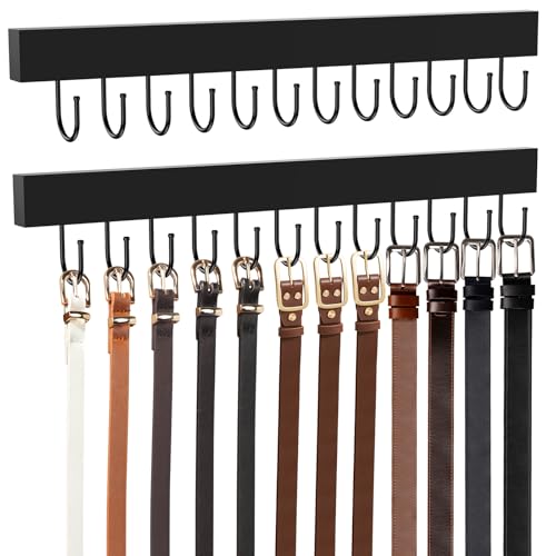 HOMEBROS Wall Mount Belt Hanger - Wooden Closet Belt Organizer, Black (2 Pcs)