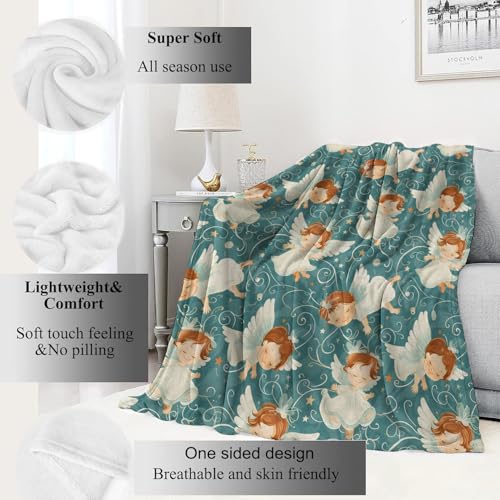 Angel Blanket Light Blue 60x80in - Heavenly Soft Fleece Throw for Kids & Decor