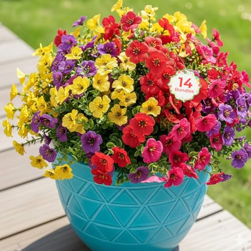 UV Resistant Artificial Flowers - 14 Bundles for Outdoor Decoration