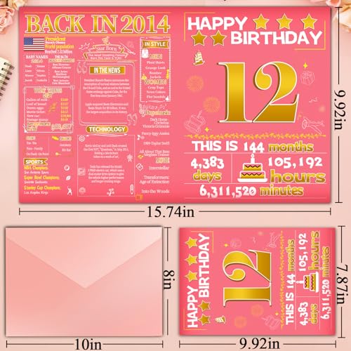 Joycard 12th Birthday Card for Girls with Envelope - 2014 Memories