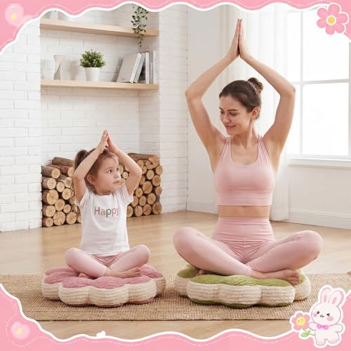 Colorful Flower Floor Pillow Cushion Set - 15.75 Inch Plush Kid & Petals