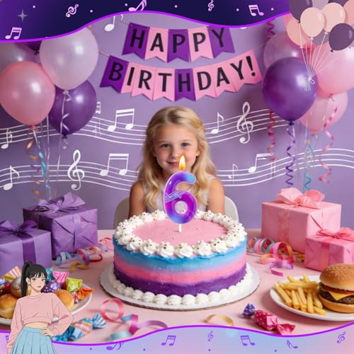K-Pop Number 6 Birthday Candle - Fun Purple Cake Decoration