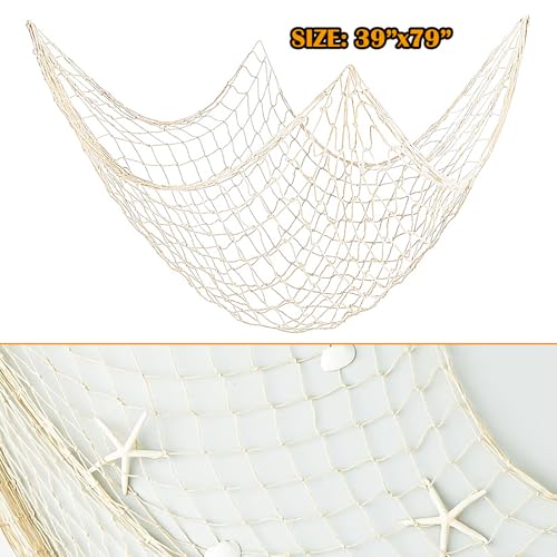 Natural Cotton Fish Net Decorations for Nautical Parties - 79x39in