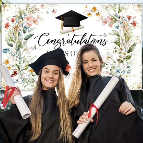 Wildflower Graduation Backdrop Banner - Class of 2026, 70.8 x 43.3 Inch