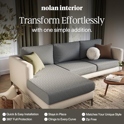 Nolan Interior Jacquard Sofa Cover - Stretchy Pet-Proof Slipcover, Jade White