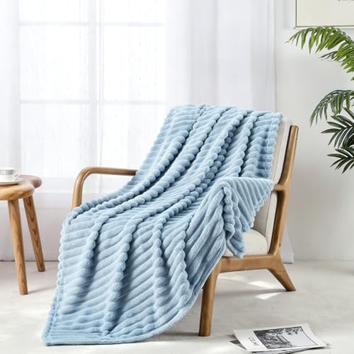 BOURINA Blue Flannel Throw Blanket 50x60 Inch Cozy Fleece for Home