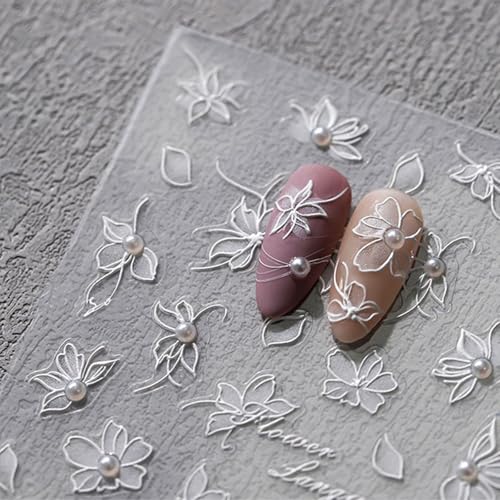 3D Embossed White Flower Nail Art Stickers Self-Adhesive Decals