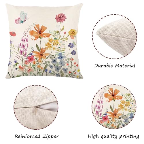 Spring Farmhouse Throw Pillow Covers 18x18, Set of 4 (Spring 02)