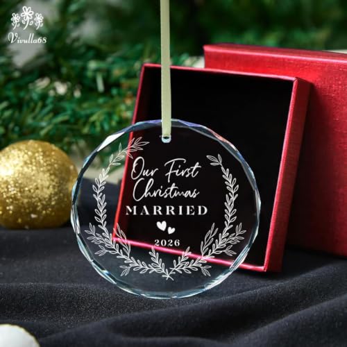 First Christmas Married Glass Ornament 2025 - Personalized Couple Keepsake