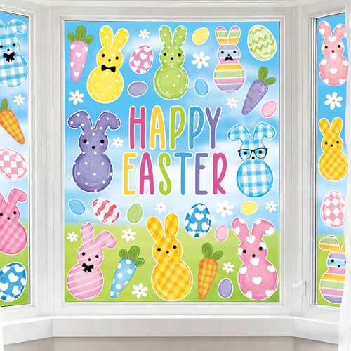 Feivando 8 Sheets Easter Window Clings - Bunny & Egg Decals for Glass
