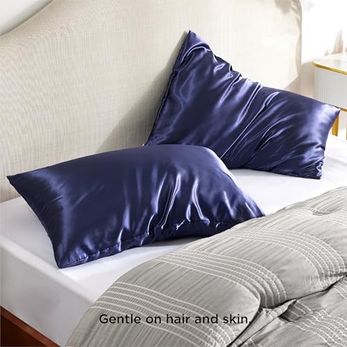 Bedsure Queen Satin Pillowcase Set of 2 with Zipper - Navy (20" x 30")