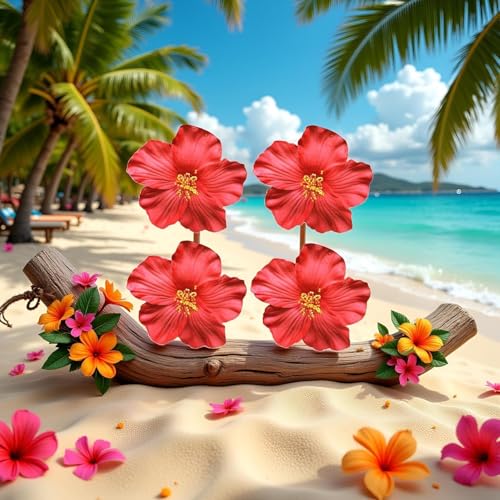 Red Hawaiian Flower Hair Clips 4-Pack Bohemian Hair Accessories for Women