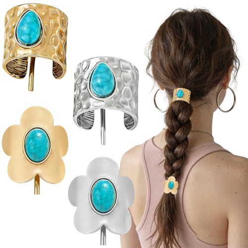 Metal Turquoise Ponytail Holder Hair Clips 4-Piece Set